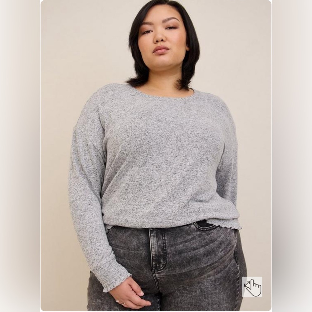 Relaxed Fit Super Soft Plush Drop Shoulder Smocked Bottom Sweatshirt